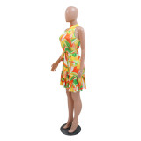 Fashion Digital Printing Halter Neck Irregular Hem Dress