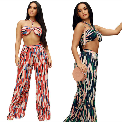Spring And Summer New Sexy Wrapped Chest Fashion Print Two-piece Set