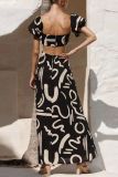 Puff Sleeve Top Hollow Out Big Swing Long Skirt Suit