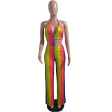 Striped Sexy Wide-leg Halterneck Jumpsuit