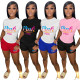 Fashion Color Contrast Printing Casual Women's Two-piece Suit