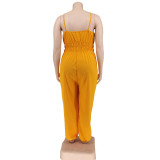 Solid Color Suspenders Plus Size Cotton And Linen Jumpsuit