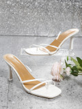 Summer New Square Toe Sequined Stiletto Sandals