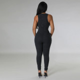 Solid Color Sleeveless Sexy Deep V-neck Tight Jumpsuit