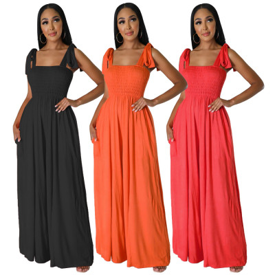 Casual Loose Straight Sleeveless Strappy High Waist Wrap Chest Jumpsuit