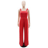Casual Loose Straight Sleeveless Strappy High Waist Wrap Chest Jumpsuit