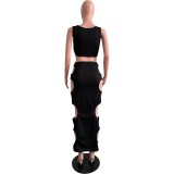 Sexy Hollow Vest Bag Hip Length Skirt Two-piece Set