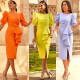 Solid Color Pleated Slit Casual Sexy Puff Sleeve Dress