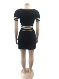 Knitted Elastic Sports Pleated Skirt Sweater Short Suit