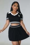 Knitted Elastic Sports Pleated Skirt Sweater Short Suit