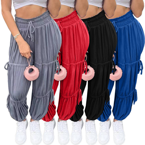 Solid Color Loose Casual Fashion Drawstring Pants