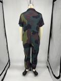 Camouflage Loose Short Sleeve Jumpsuit
