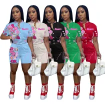 Fashion Button Thread Printing Personality Two-piece Set