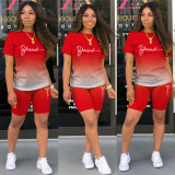 Casual Gradient Solid Color Shorts Two-Piece Set