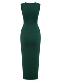 Casual Solid Color Round Neck Slit Dress