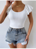 Petal Sleeve Slim Fit Elegant Knitted Bottom Shirt Short T-Shirt