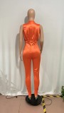 Sexy Deep V High Waist Pure Color Temperament Pleated Jumpsuit