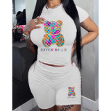 Letter Print Short Sleeve Round Neck Two-Piece Set