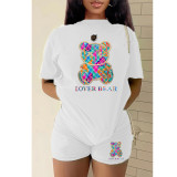 Letter Print Short Sleeve Round Neck Two-Piece Set