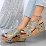 Trendy Wedge Platform Sequined Peep Toe Sandals