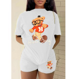 Casual Bear Print Sports Two-piece Suit