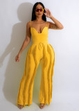 Sexy Halter Jumpsuit Tassel Lace Solid Color Two-piece