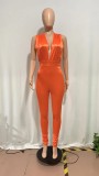 Sexy Deep V High Waist Pure Color Temperament Pleated Jumpsuit