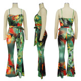 Sling Print Sexy Backless Flared Jumpsuit