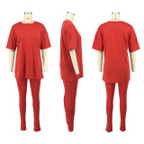 Casual Slim-fit Short-sleeved Sports Solid Color Suit