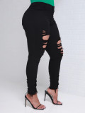 Street Hipster Personality Ripped Elastic Skinny Denim Trousers