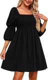 Fashion Square Neck Puff Sleeve Ruched Backless Dress