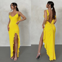 Sexy Backless Solid Color Sling Dress