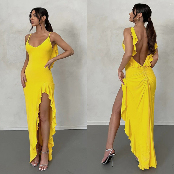 Sexy Backless Solid Color Sling Dress