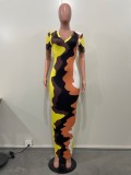 Fashion Print Tie Dye Short Sleeve Dress