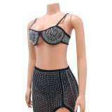 Sexy Mesh Hot Diamond Nightclub Skirt Two-piece Set