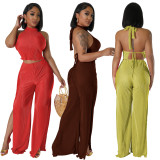 Sexy Fashion Backless Open Fork Two-piece Set
