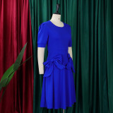 Fashion Temperament Elegant Solid Color Short-sleeved Dress