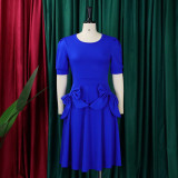 Fashion Temperament Elegant Solid Color Short-sleeved Dress