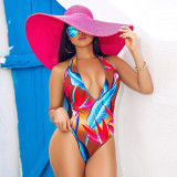 Fashion Print Sexy Backless One Piece Swimsuit