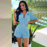 Button Puff Sleeve Loose Short Sleeve Two-piece Set