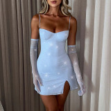 Fashion Sexy Backless Hot Silver Mesh Sling Dress