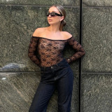Sexy Tight Long Sleeve See-through Bottoming Shirt Jumpsuit