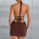 Sexy See-Through Backless Halter Neck Strap Knitted Sweater Dress