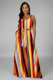 Fashion Loose Print Striped Sling Dress