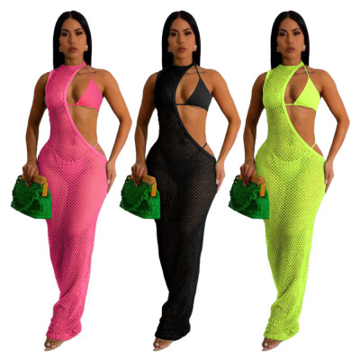 Sexy Beach Style Ladies Hollow Out Dress Three-Piece Set