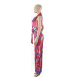 New Ethnic Style Sleeveless Printed Wide-leg Jumpsuit