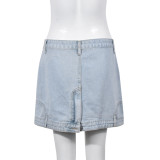 Summer New Fashion Zipper Washed And Distressed Skirt