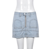 Summer New Fashion Zipper Washed And Distressed Skirt