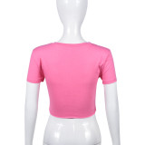 Round Neck Exposed Navel All-match Tight Ripped Short-sleeved Top