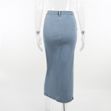 Simple Casual All-Match Slim Button Slit Denim Skirt